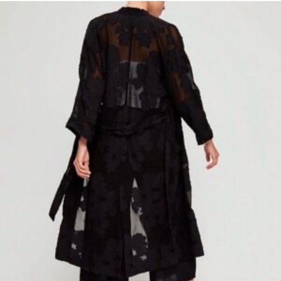 Aritzia Wilfred Durant Black Floral sheer Burn out  tie front Robe - Picture 9 of 15